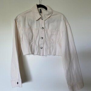 Veste jean courte à manches longues blanc cassé